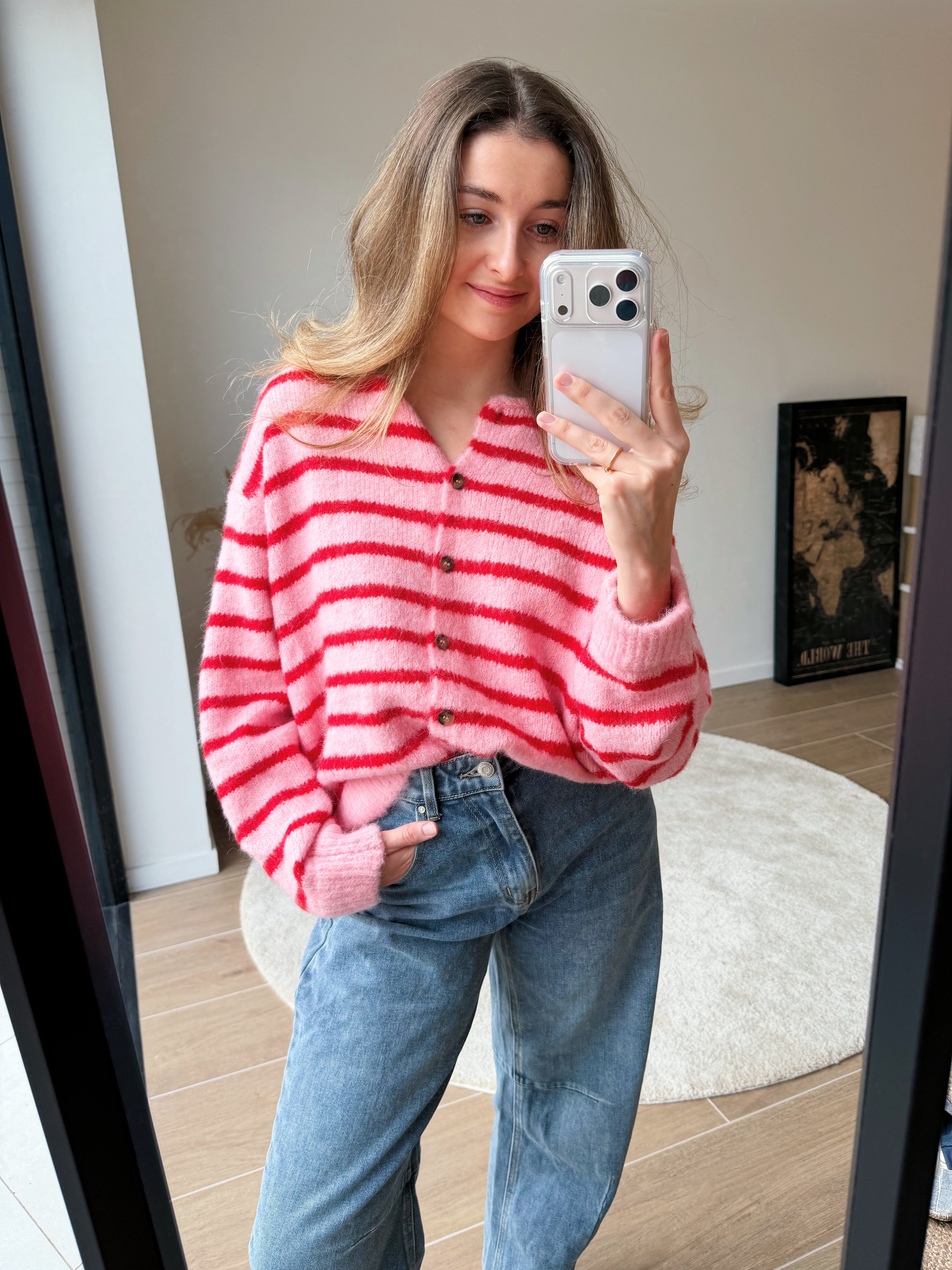 COLETTE STRIPED CARDIGAN RED