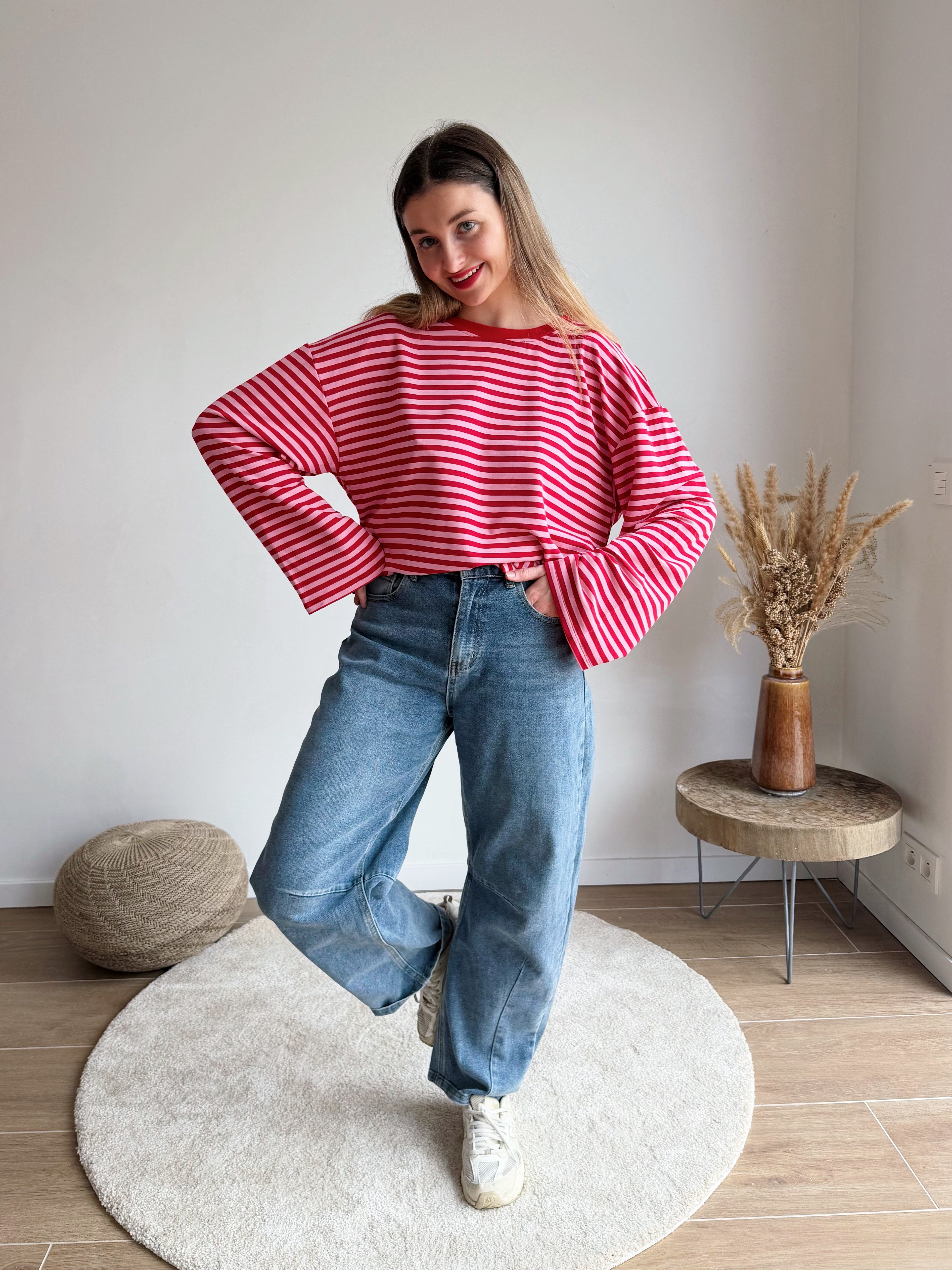 LEONIE STRIPED TOP RED