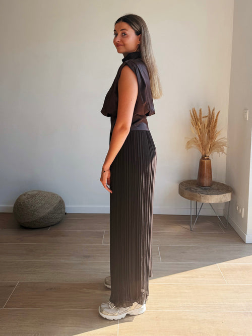 AVA PLISSÉ BROEK - BRUIN