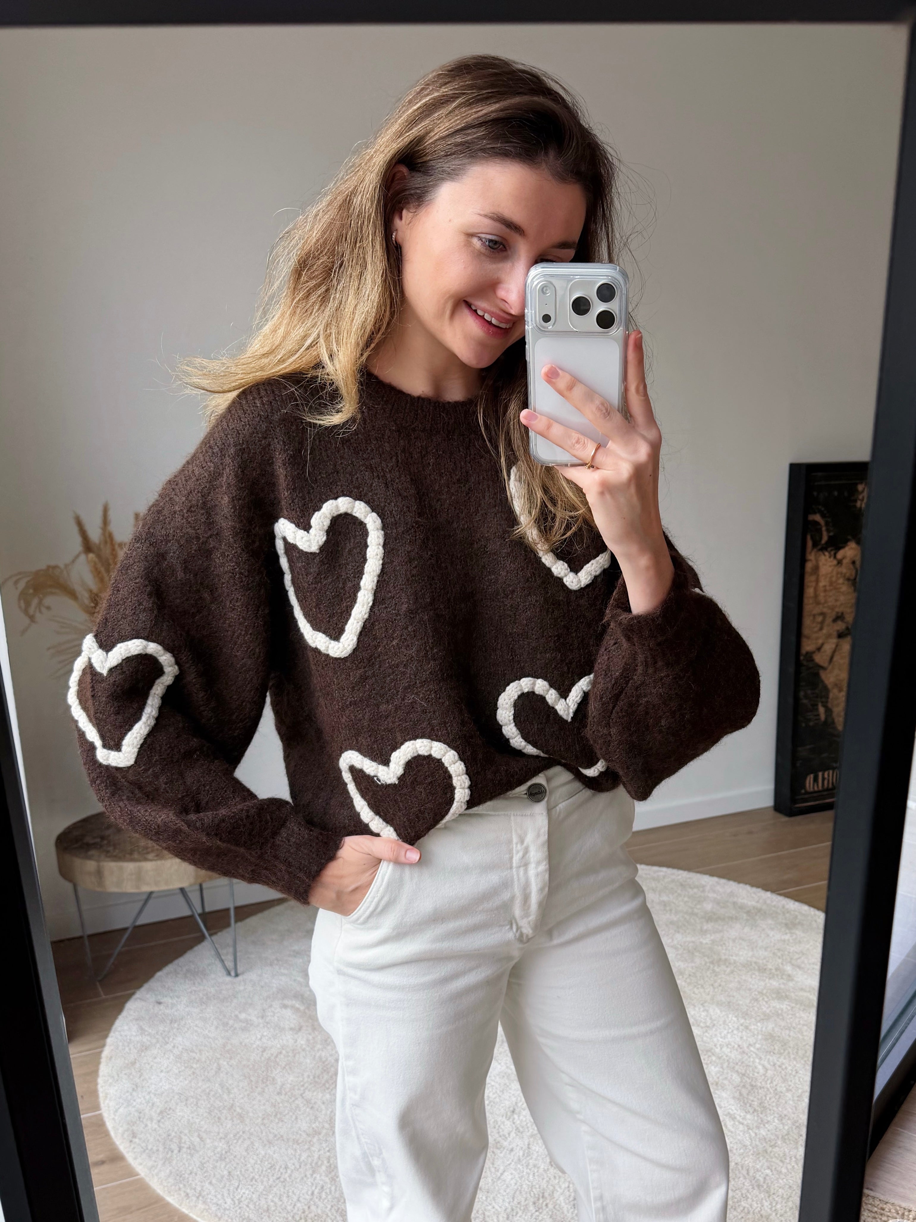 ODETTE HEART SWEATER BROWN