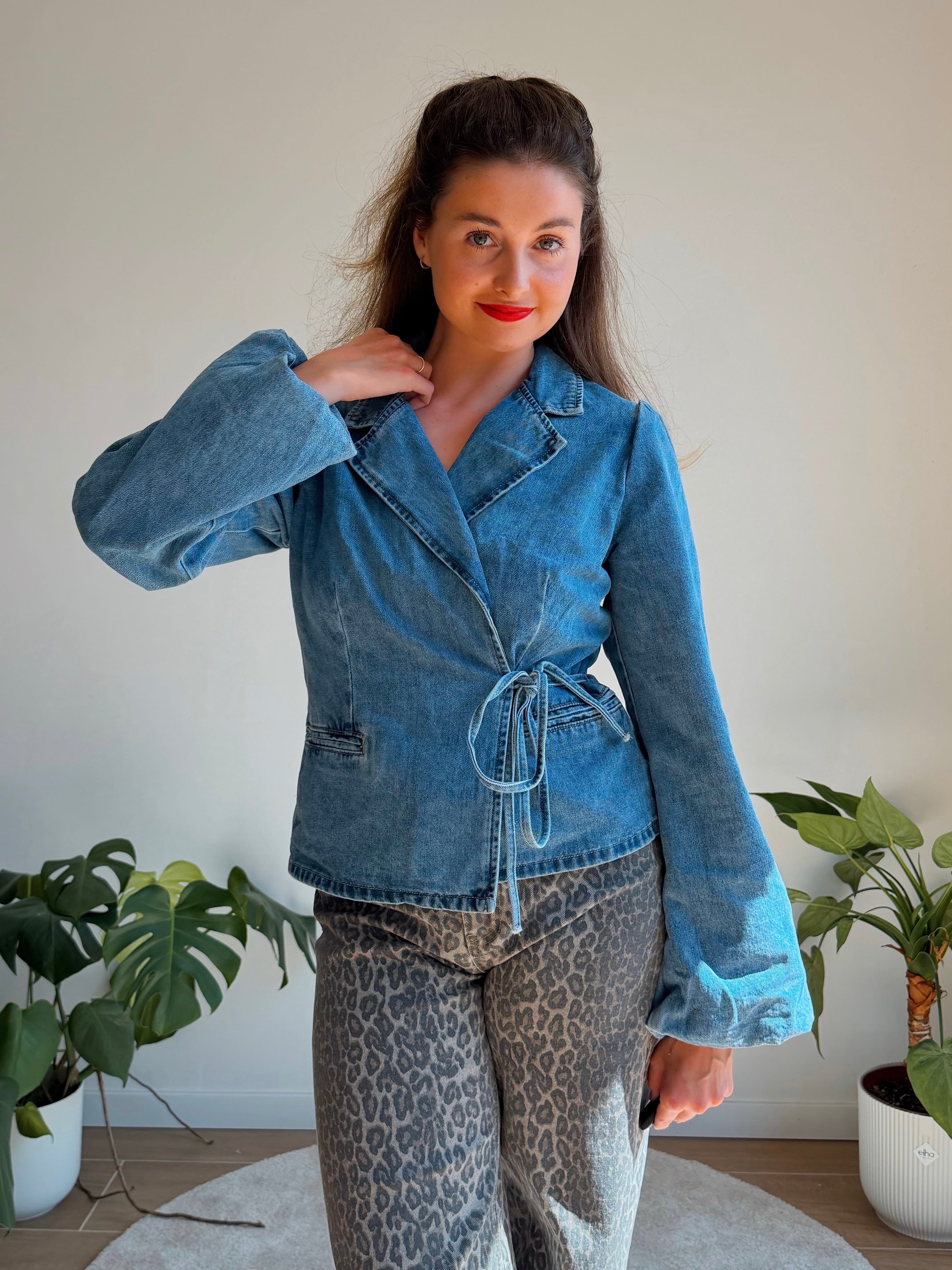 AXELLE DENIM WRAP TOP