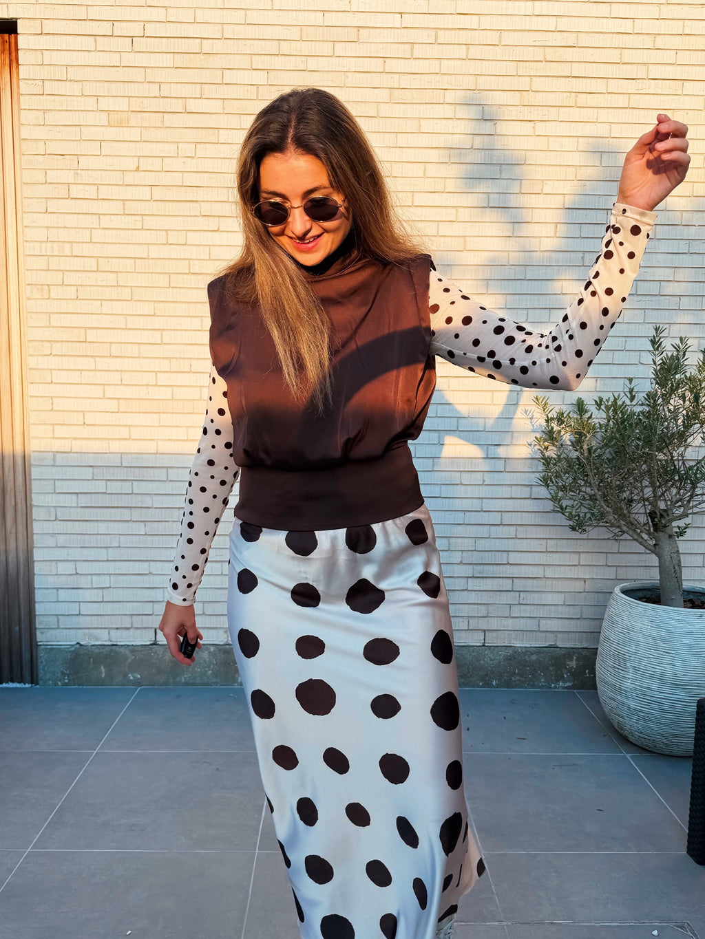 BRIGITTE POLKA DOT TOP - BEIGE