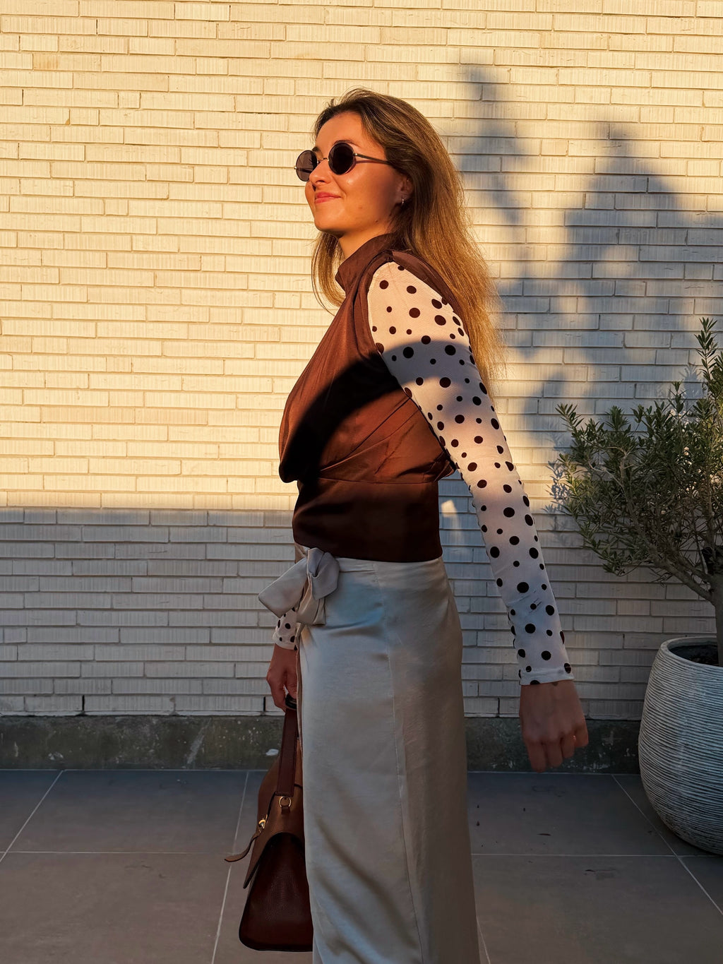 BRIGITTE POLKA DOT TOP - BEIGE