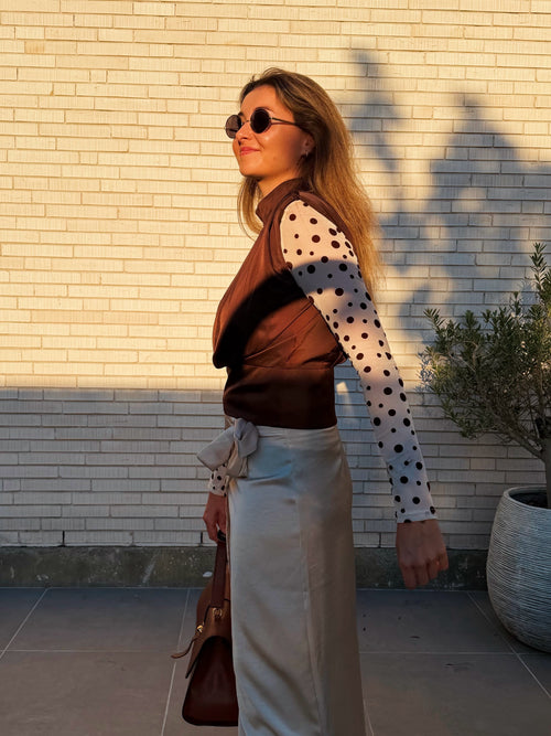BRIGITTE POLKA DOT TOP - BEIGE