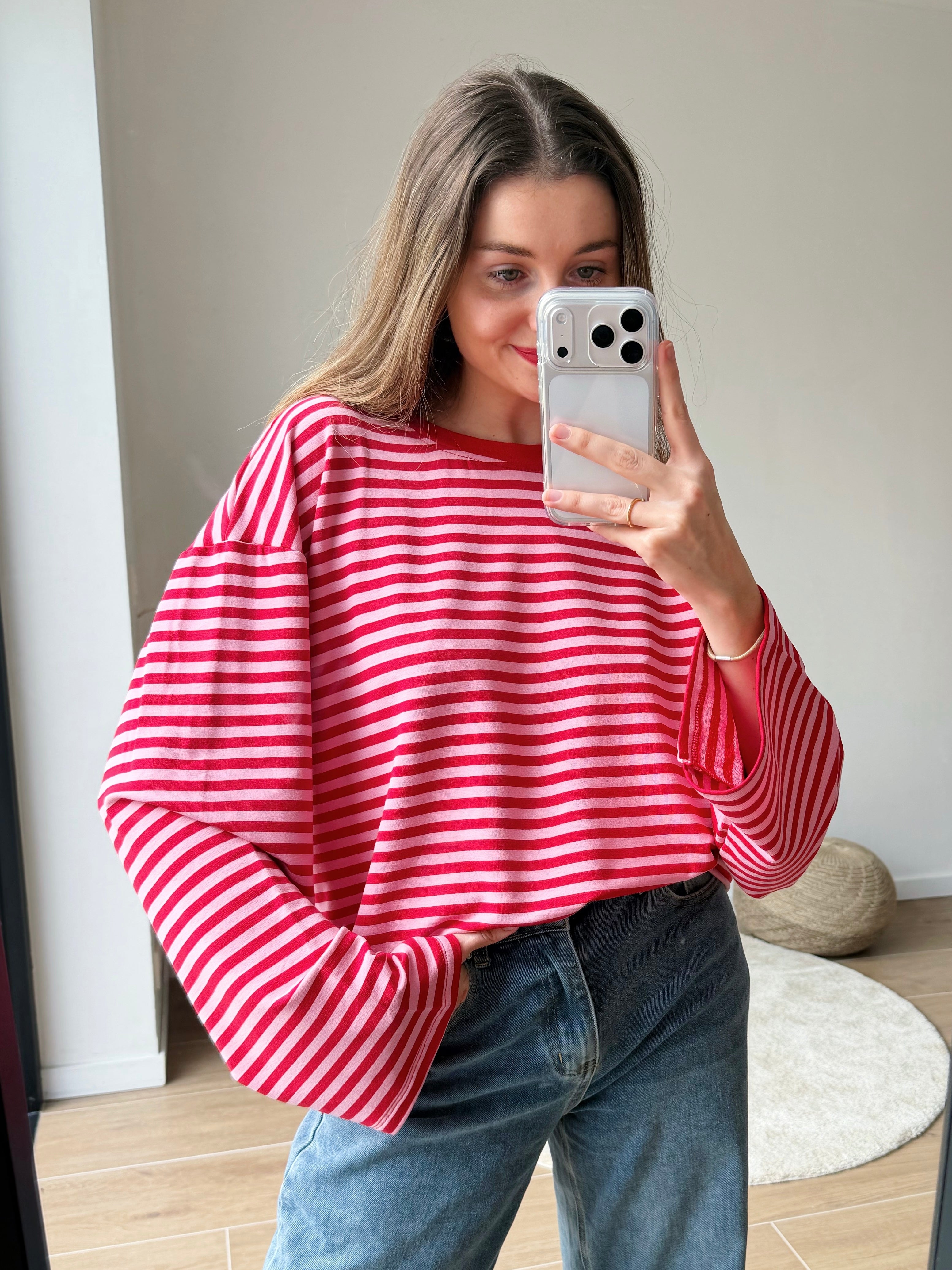 LEONIE STRIPED TOP RED