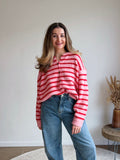 COLETTE STRIPED CARDIGAN RED