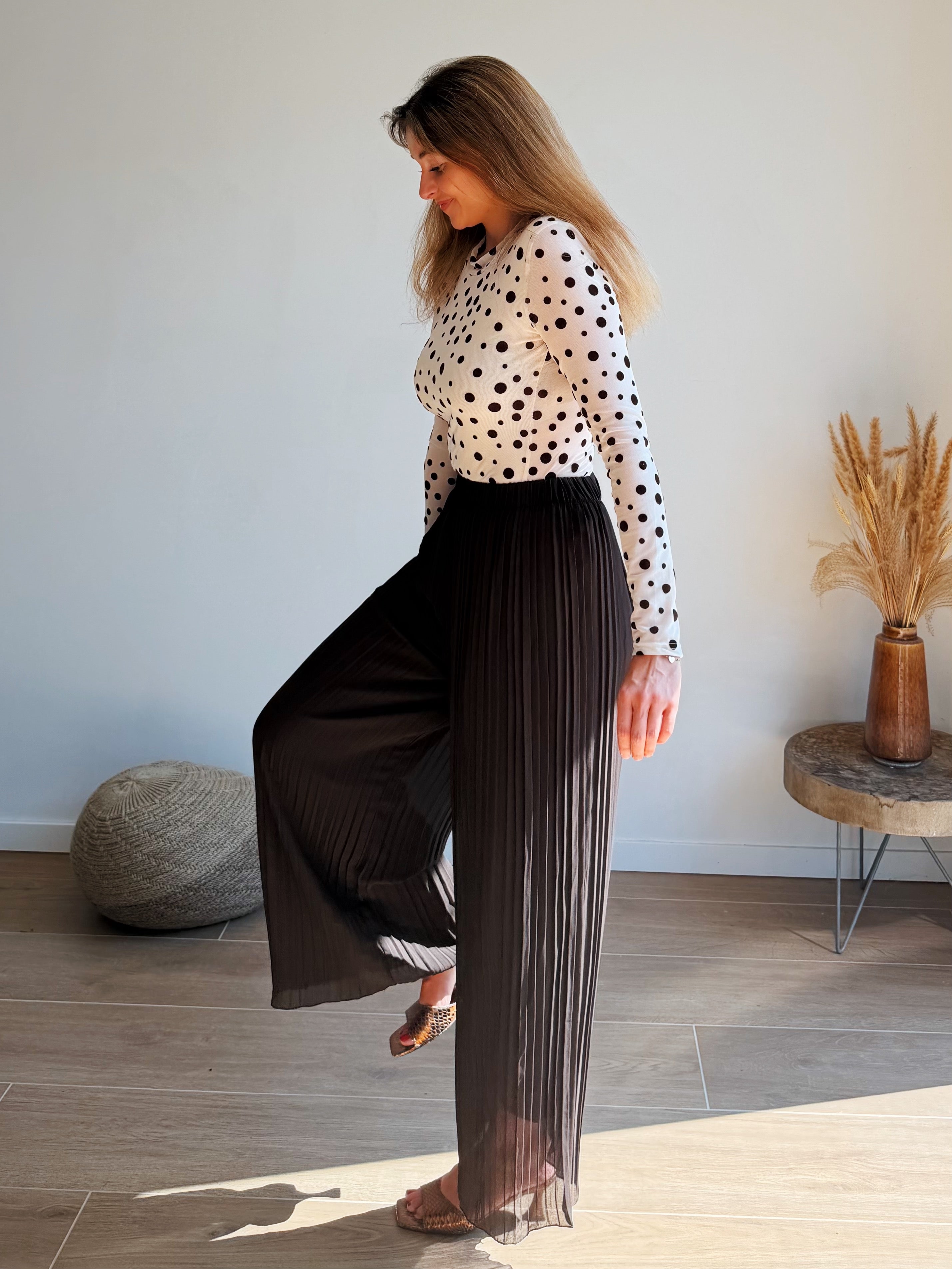 AVA PLISSÉ BROEK - BRUIN