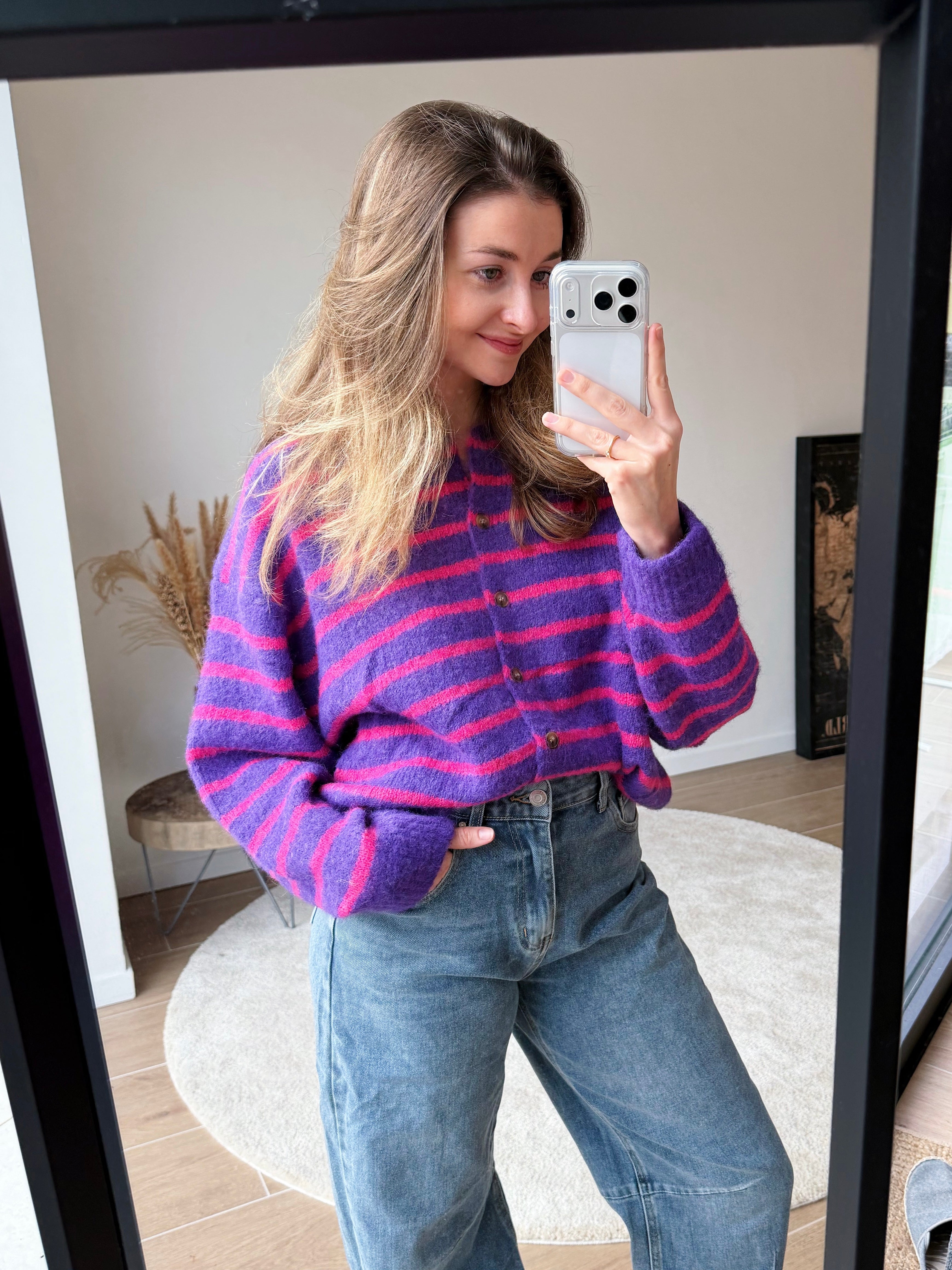 COLETTE STRIPED CARDIGAN PINK