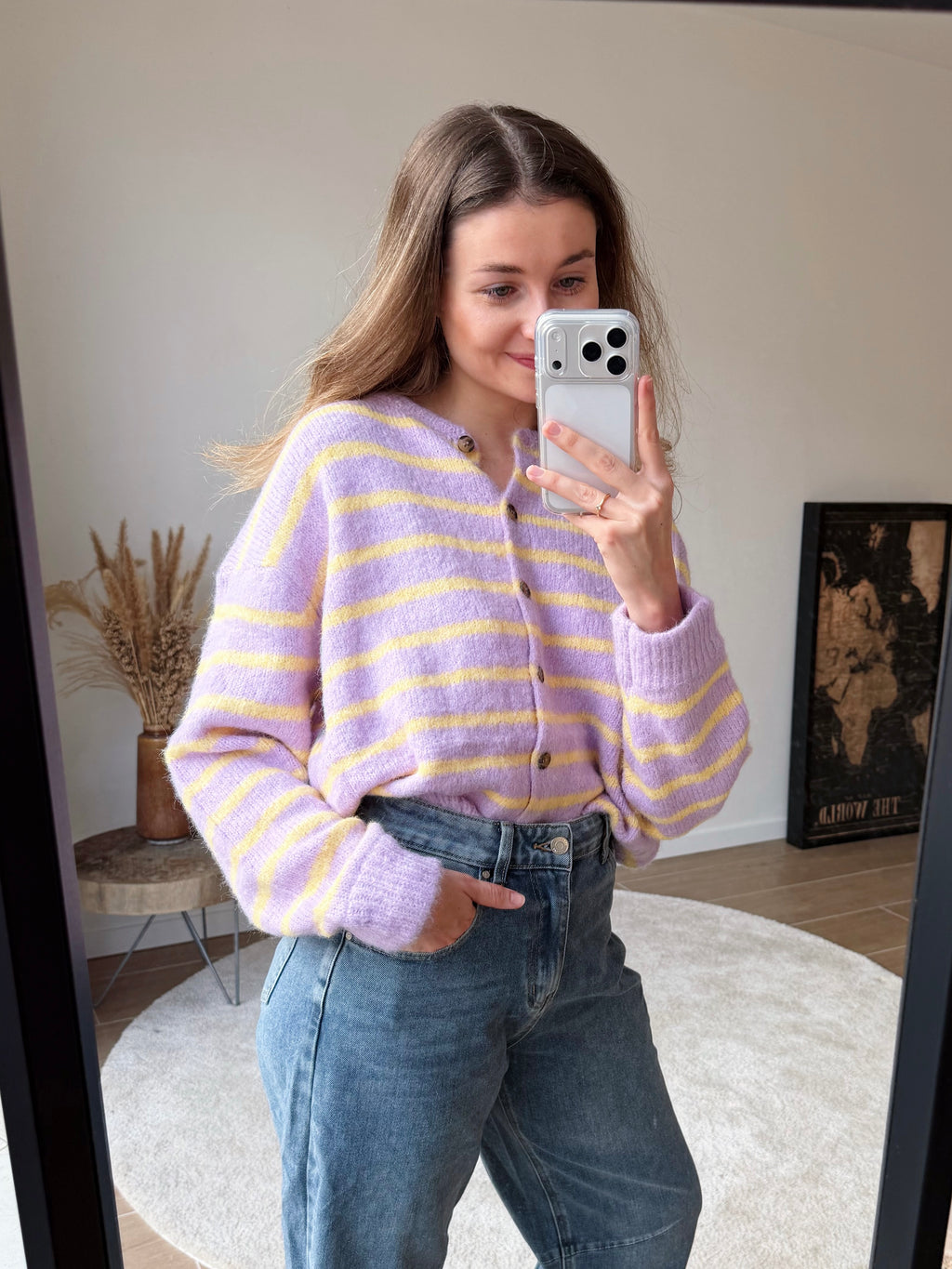 COLETTE STRIPED CARDIGAN PURPLE