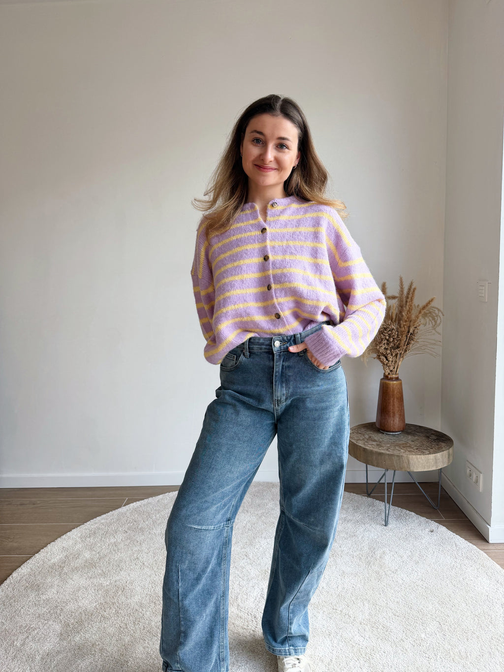 COLETTE STRIPED CARDIGAN PURPLE