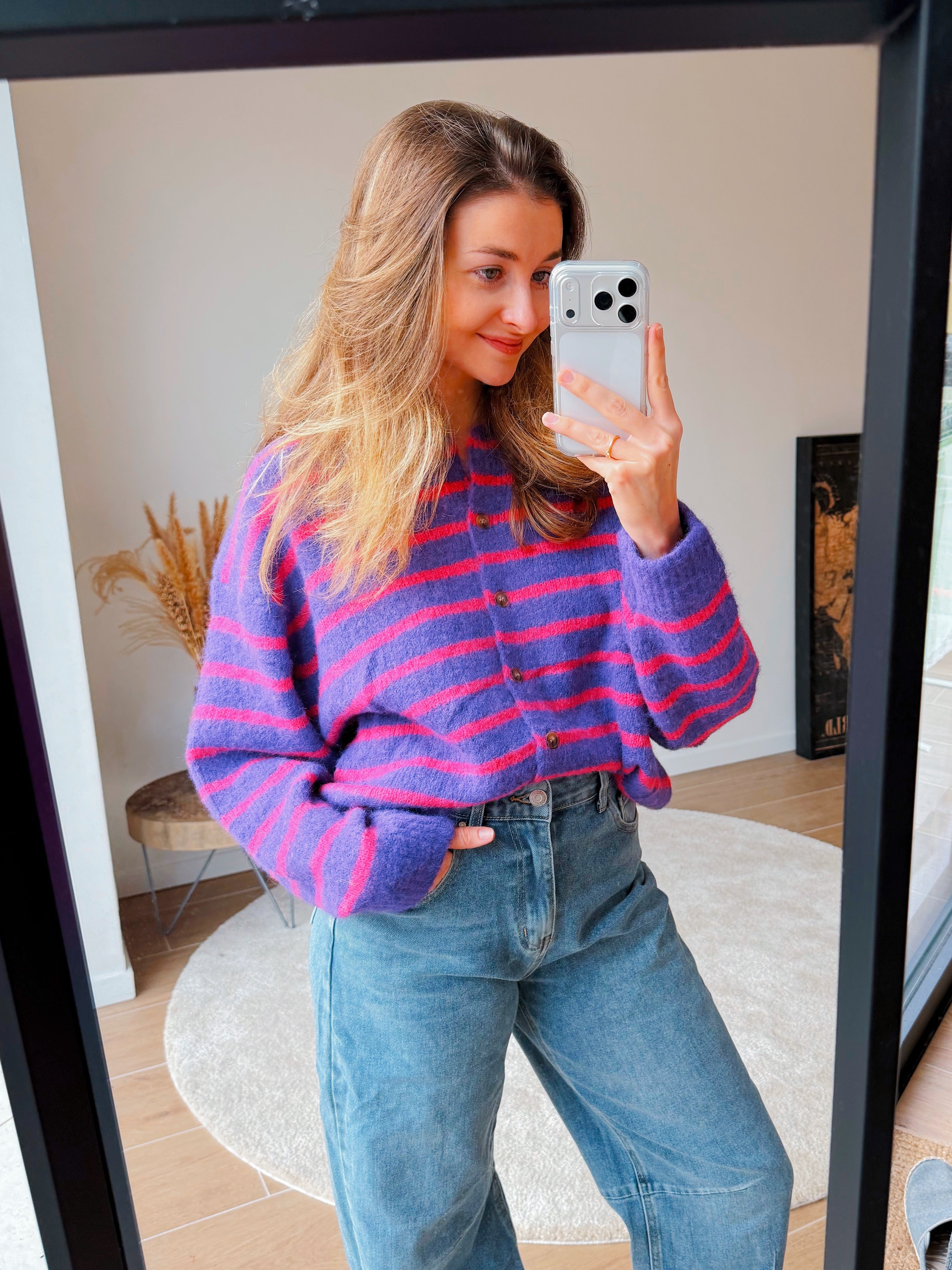COLETTE STRIPED CARDIGAN PINK