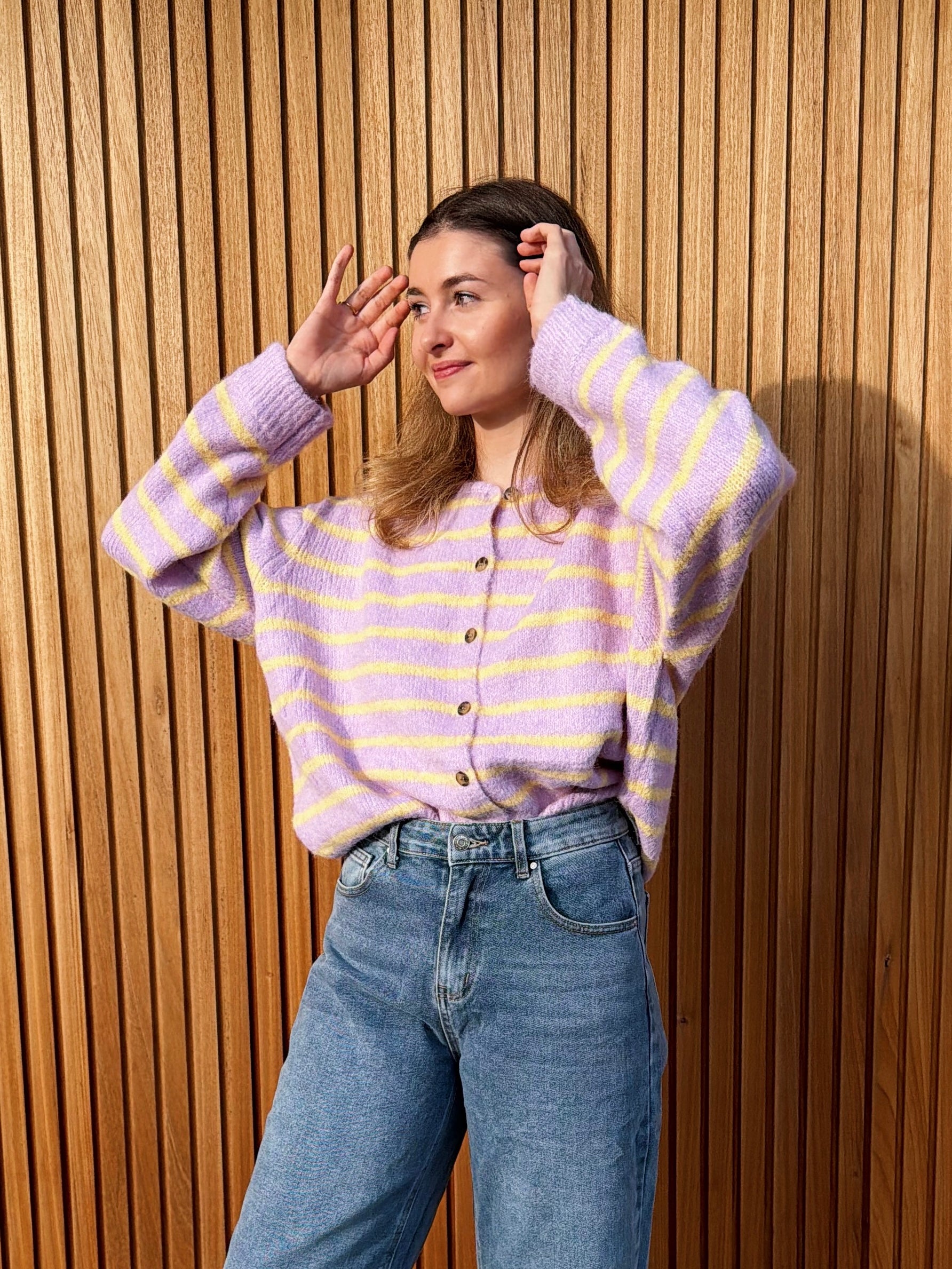 COLETTE STRIPED CARDIGAN PURPLE