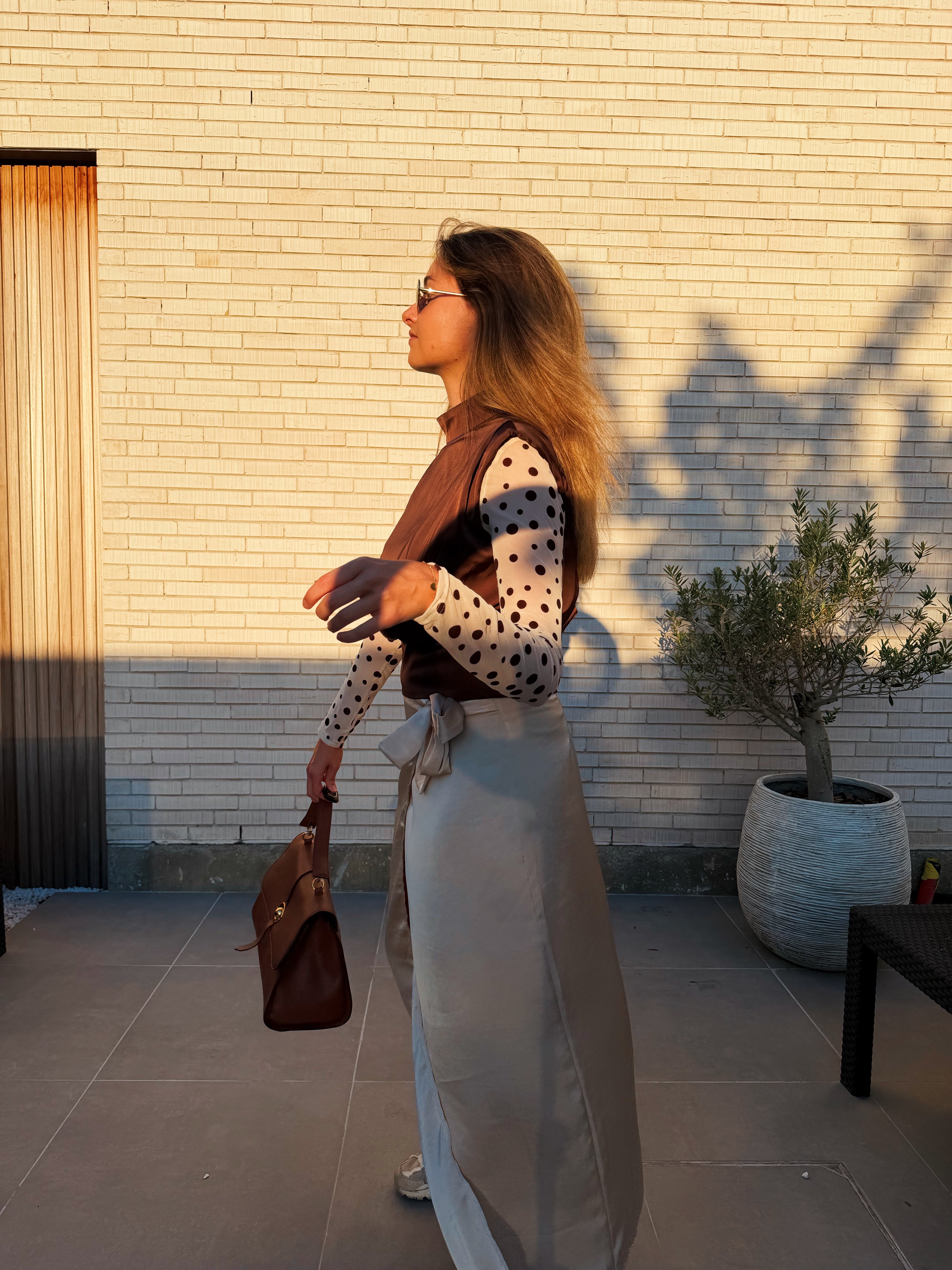 BRIGITTE POLKA DOT TOP - BEIGE