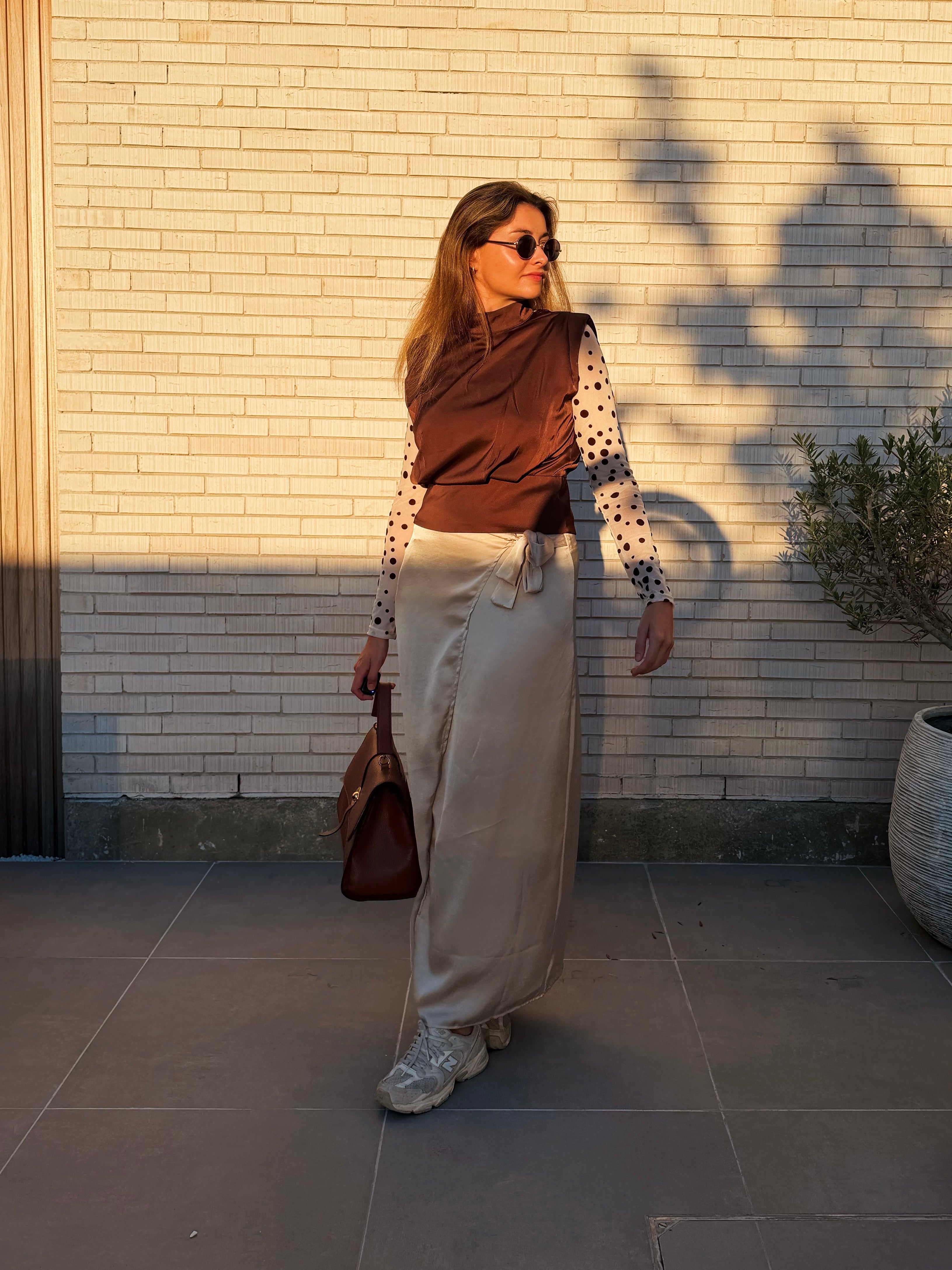 BRIGITTE POLKA DOT TOP - BEIGE