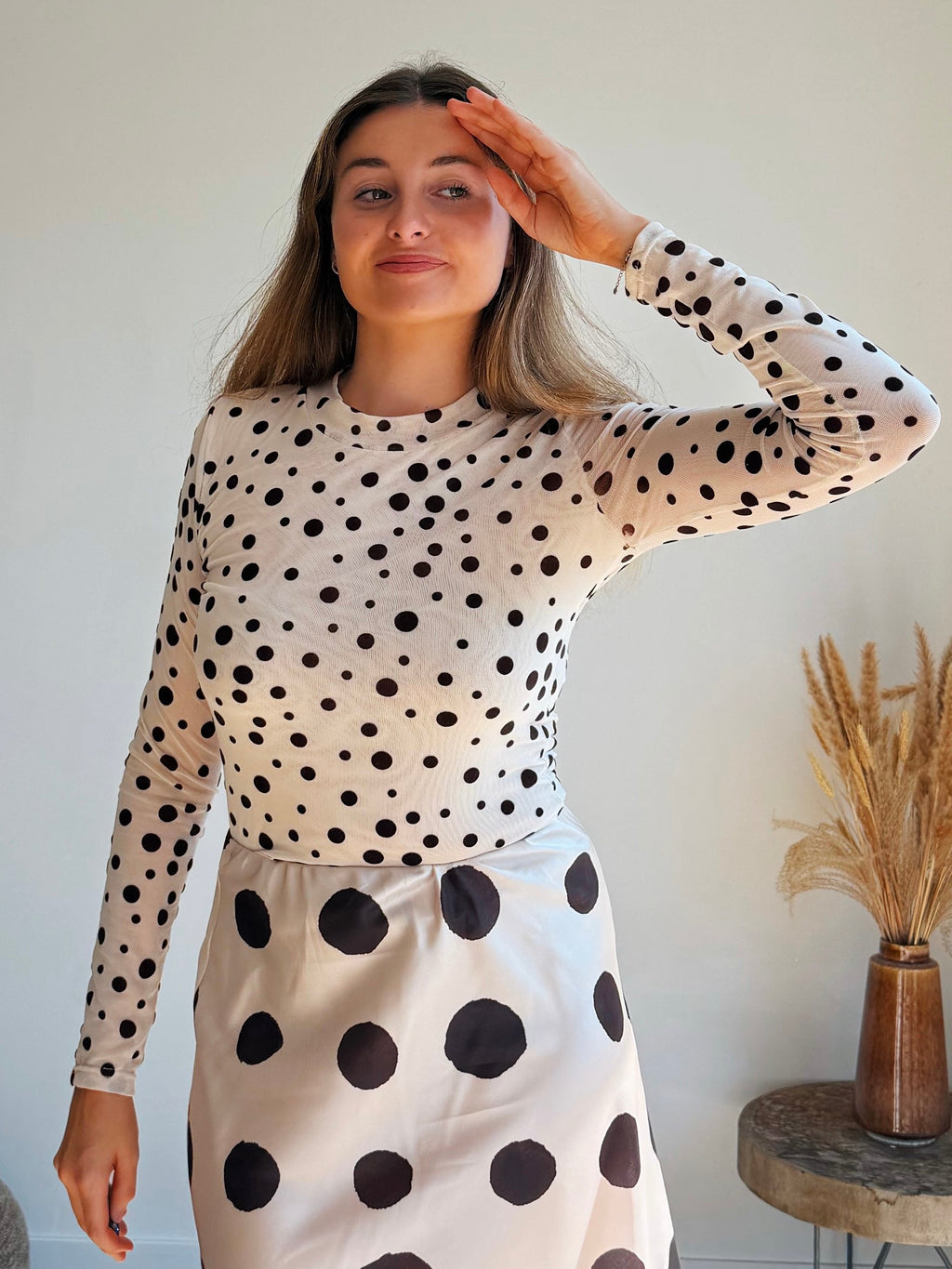 BRIGITTE POLKA DOT TOP - BEIGE