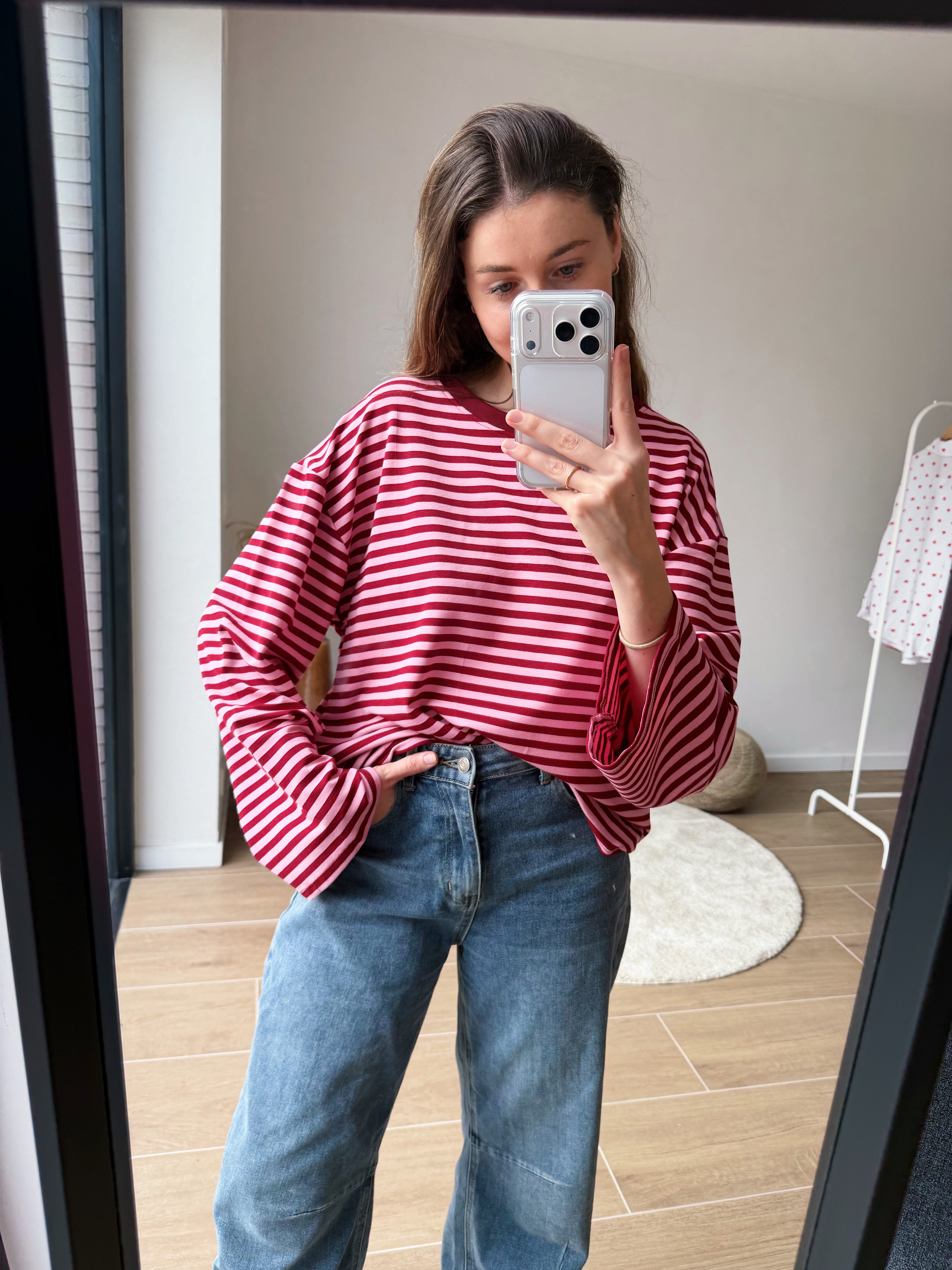 LEONIE STRIPED TOP BURGUNDY