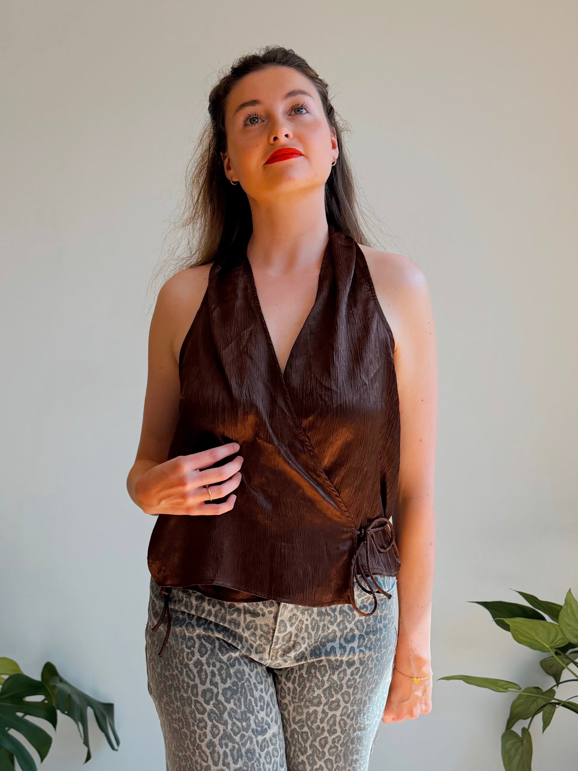JANE WRAP TOP BROWN