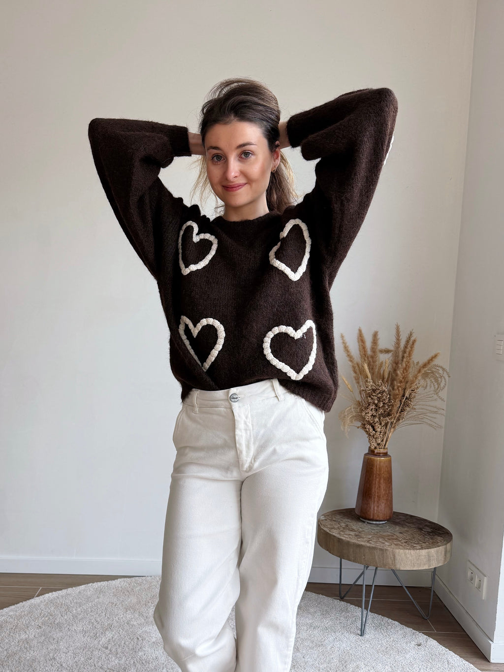 ODETTE HEART SWEATER BROWN