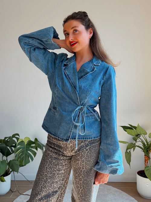 AXELLE DENIM WRAP TOP