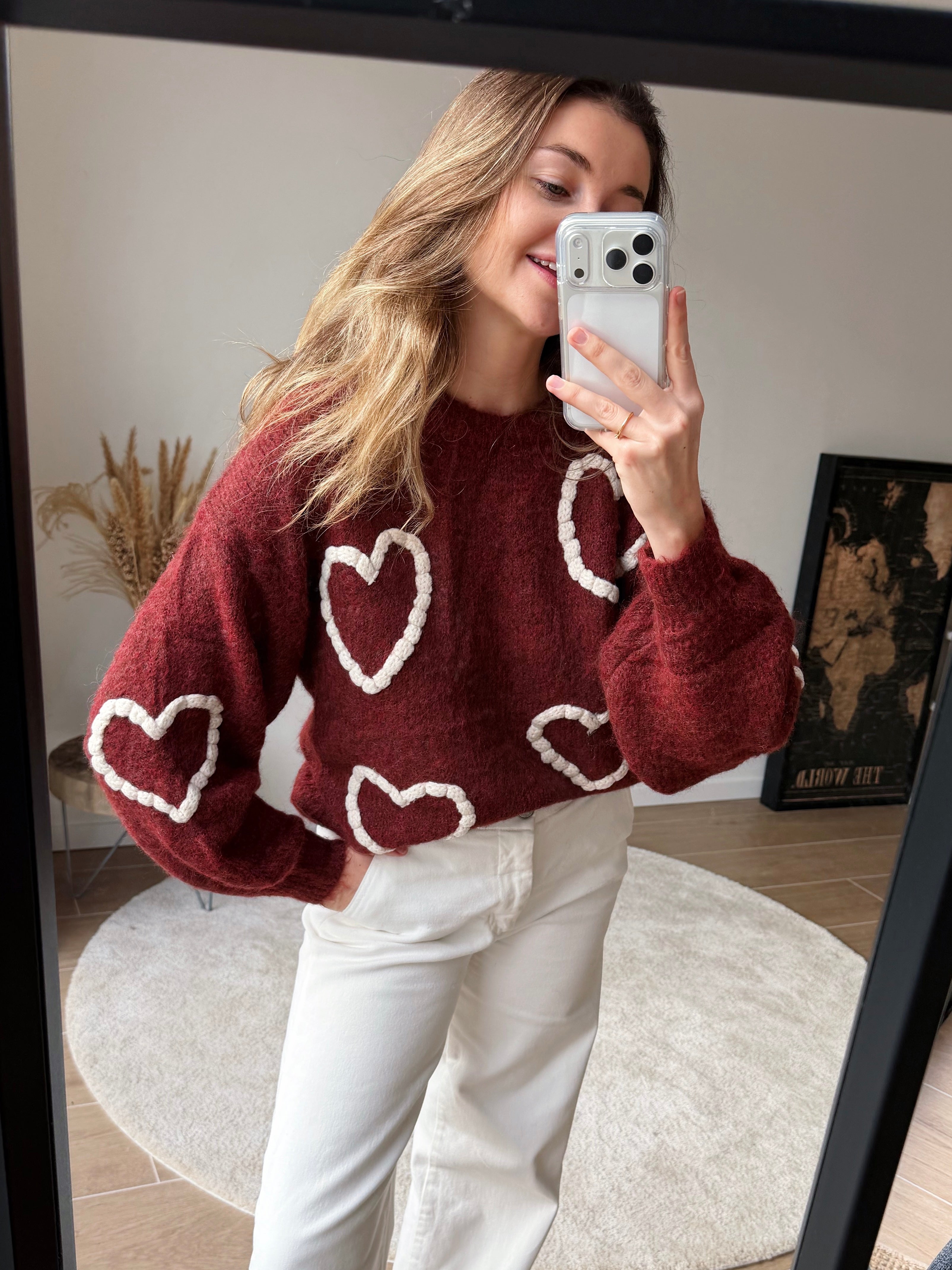 ODETTE HEART SWEATER RED