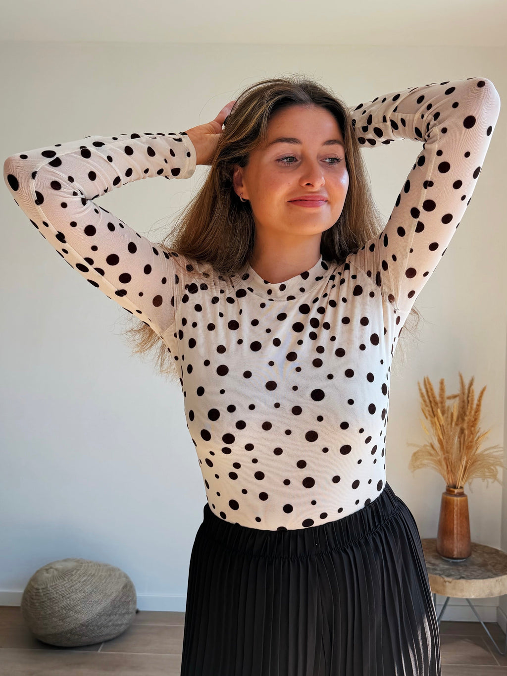 BRIGITTE POLKA DOT TOP - BEIGE