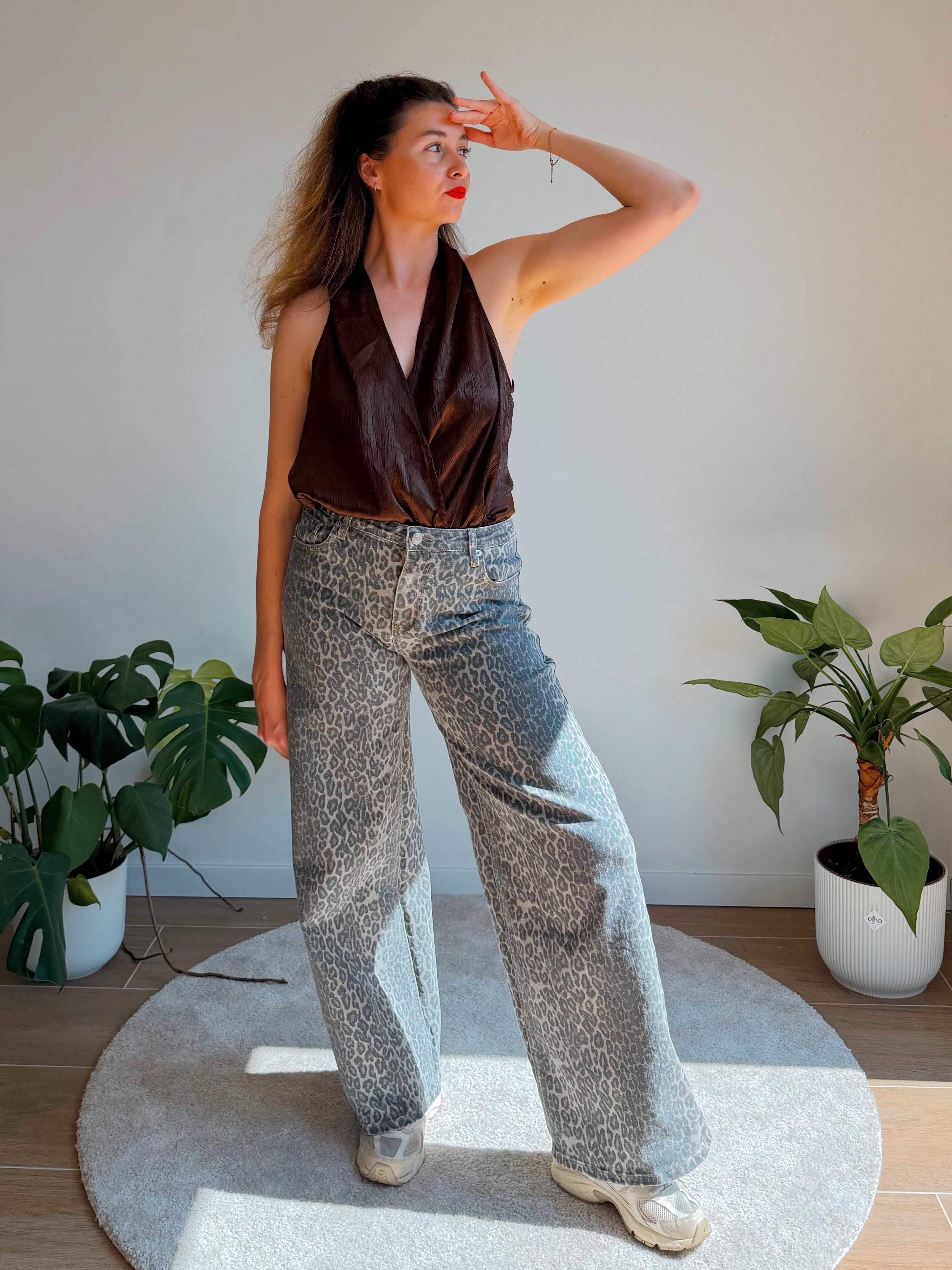 LEOPARD WIDE JEANS