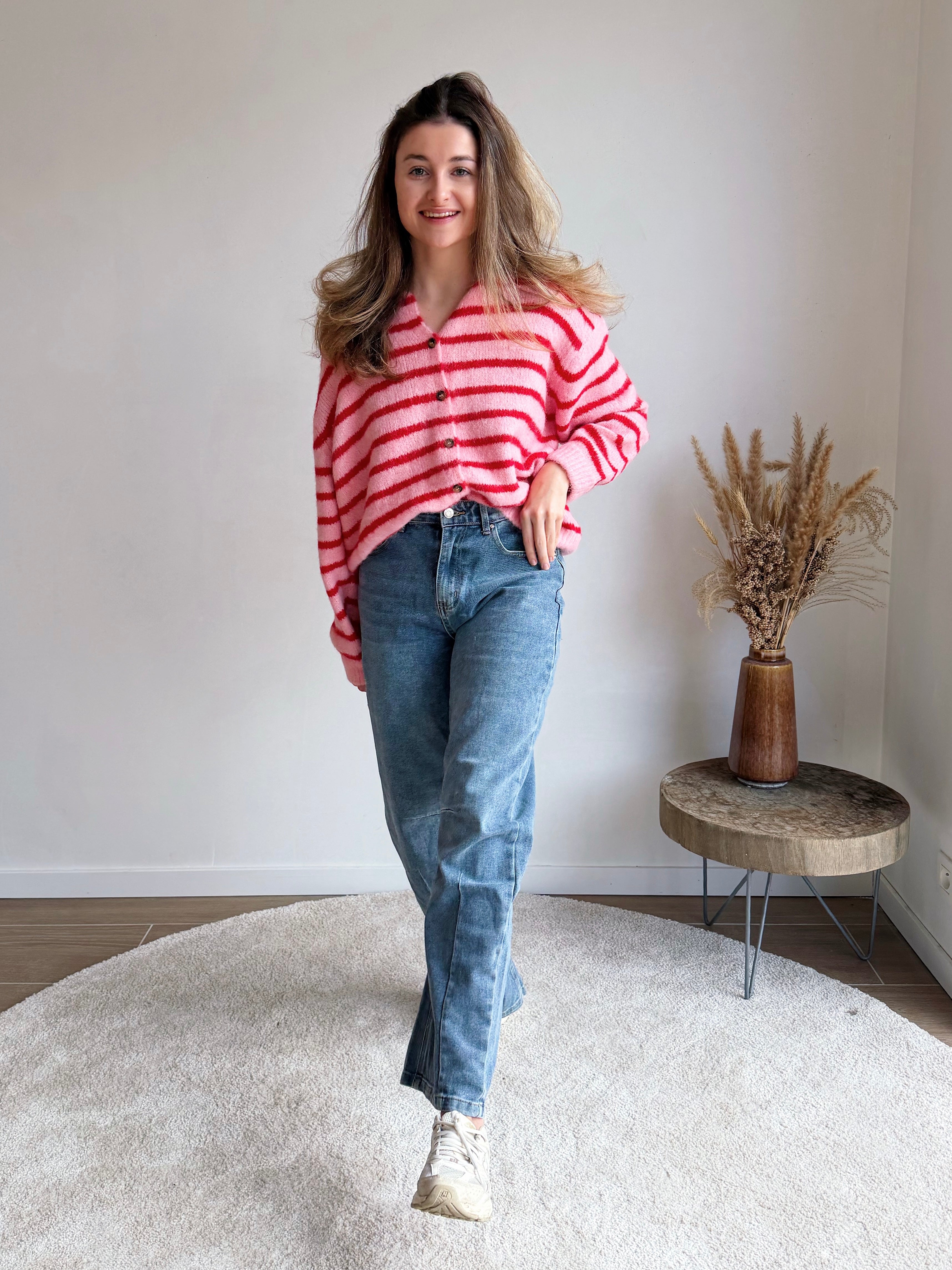 COLETTE STRIPED CARDIGAN RED