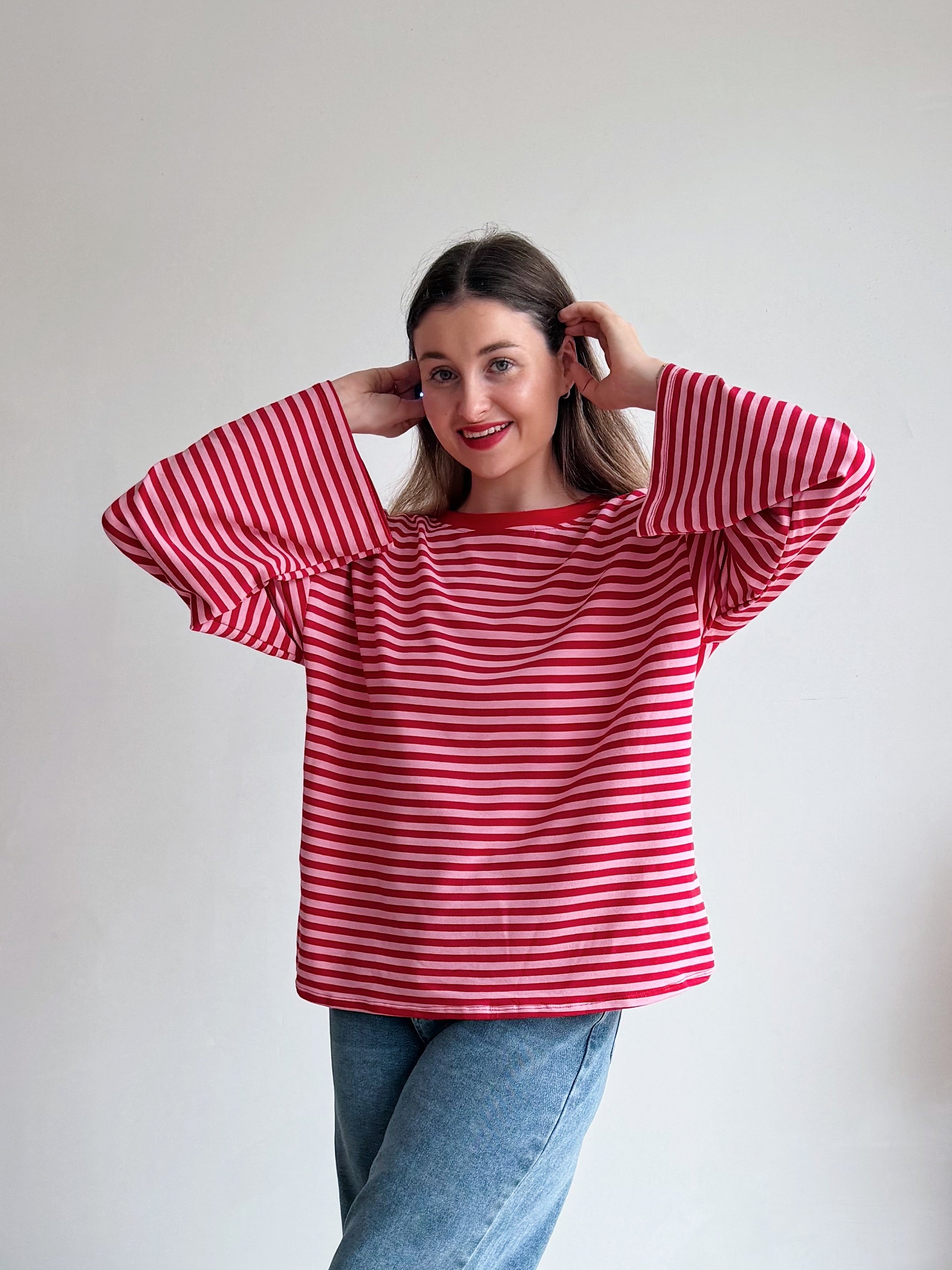 LEONIE STRIPED TOP RED