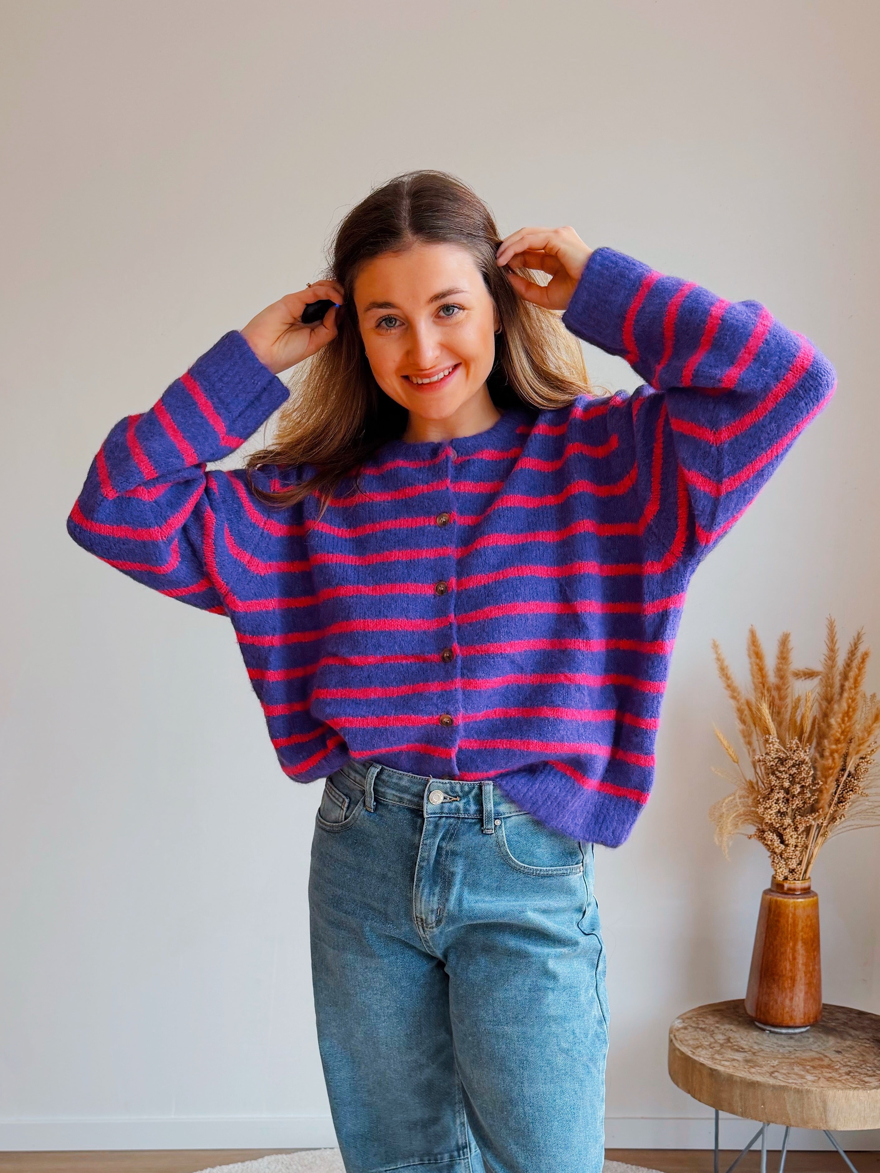 COLETTE STRIPED CARDIGAN PINK