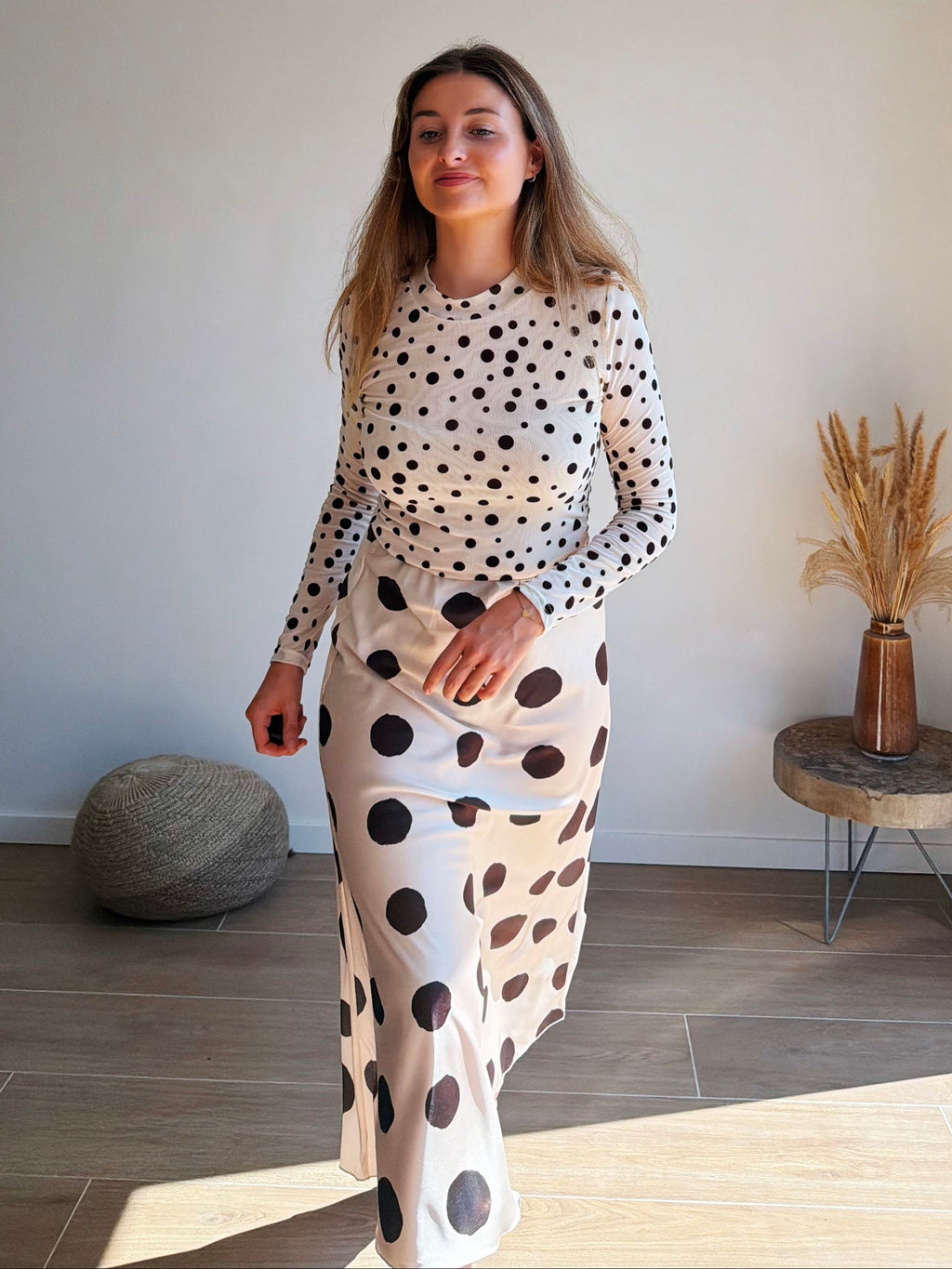 BRIGITTE POLKA DOT TOP - BEIGE