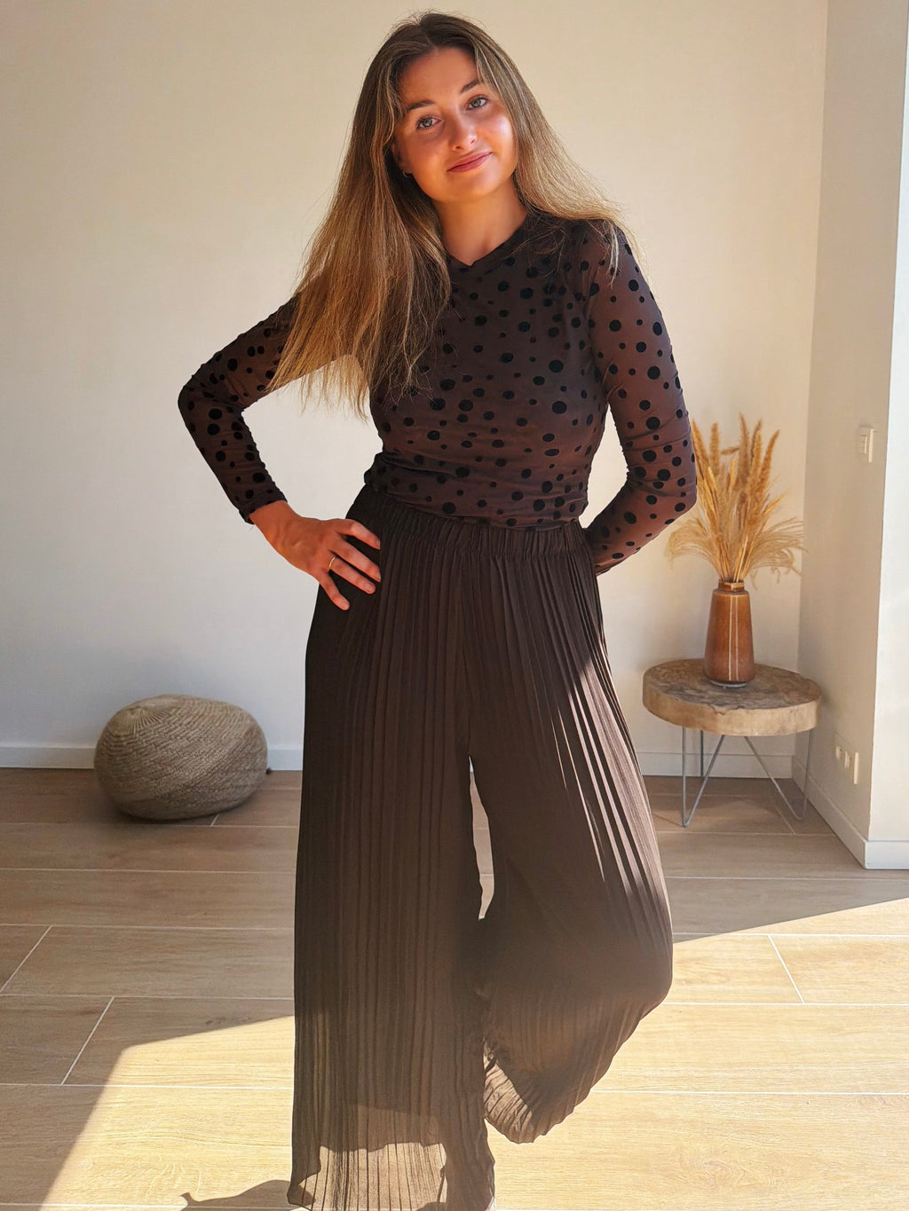 AVA PLISSÉ BROEK - BRUIN