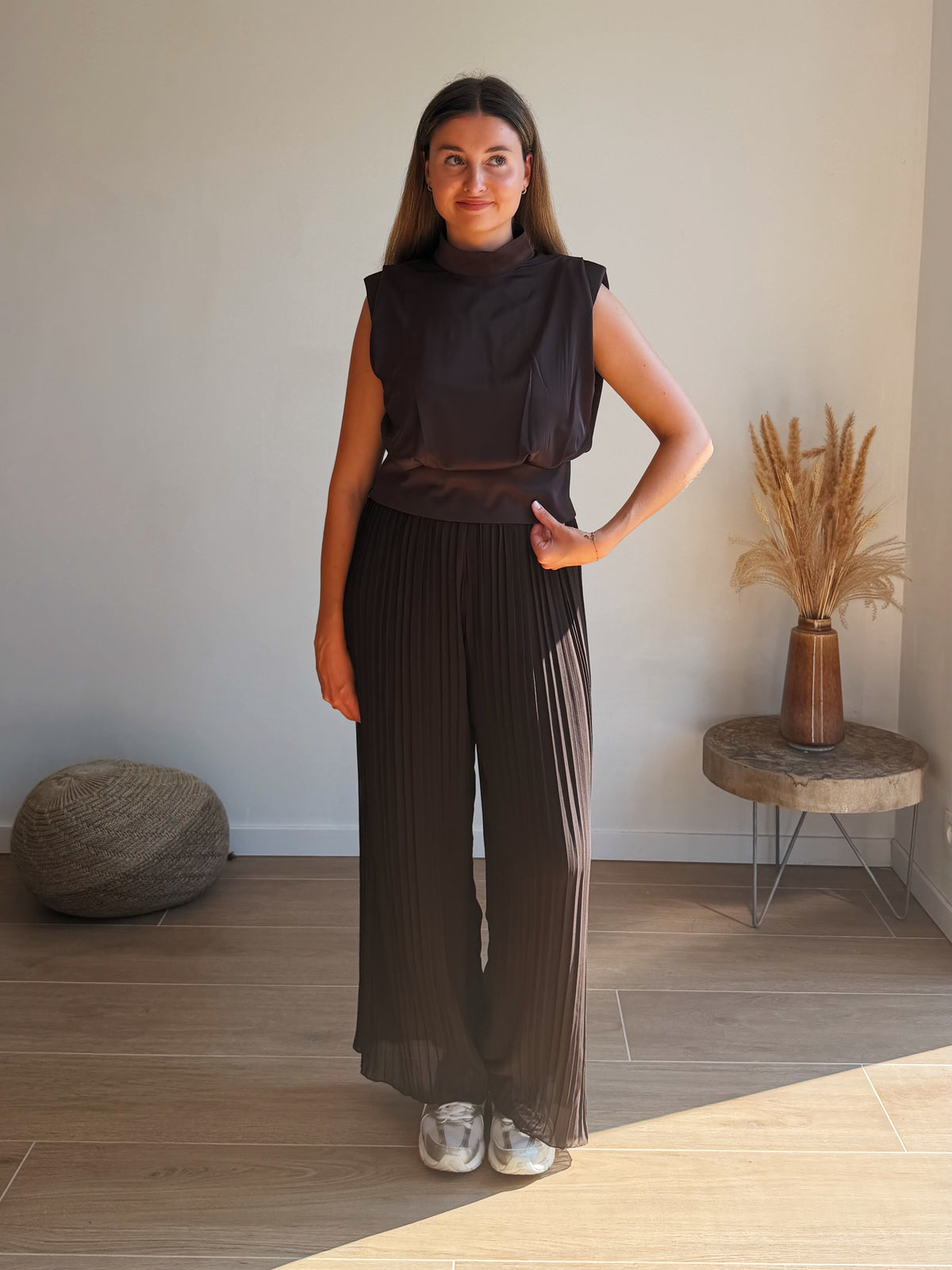 AVA PLISSÉ BROEK - BRUIN