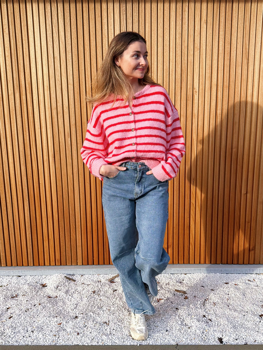 COLETTE STRIPED CARDIGAN RED