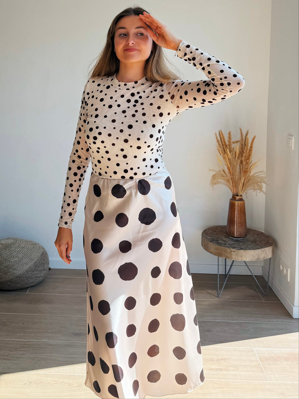 ELENA DOT MAXI ROK - BEIGE