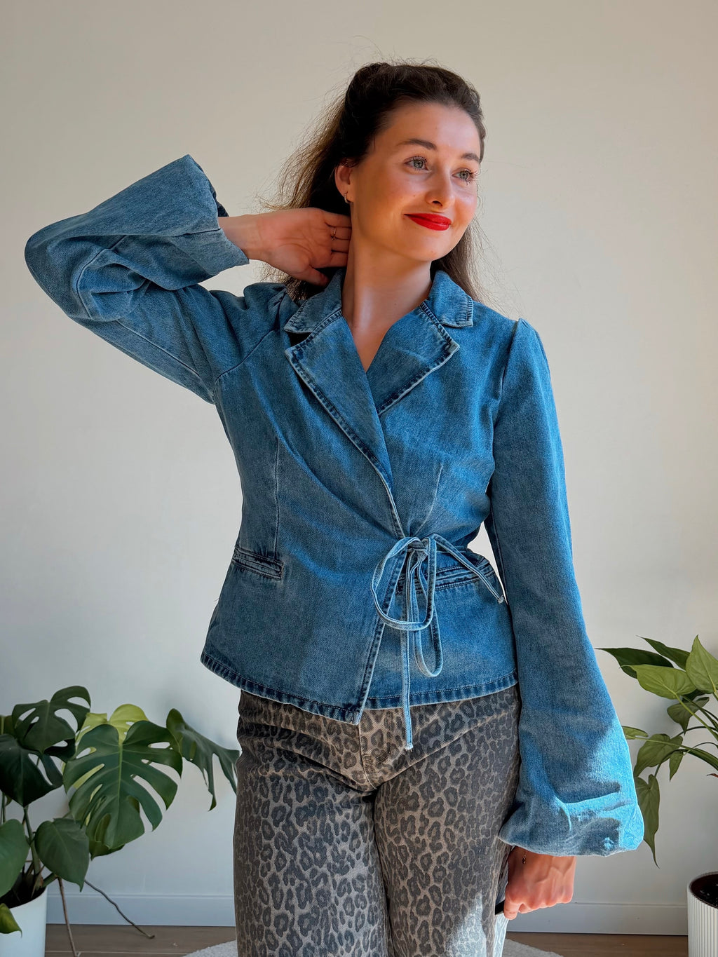 AXELLE DENIM WRAP TOP